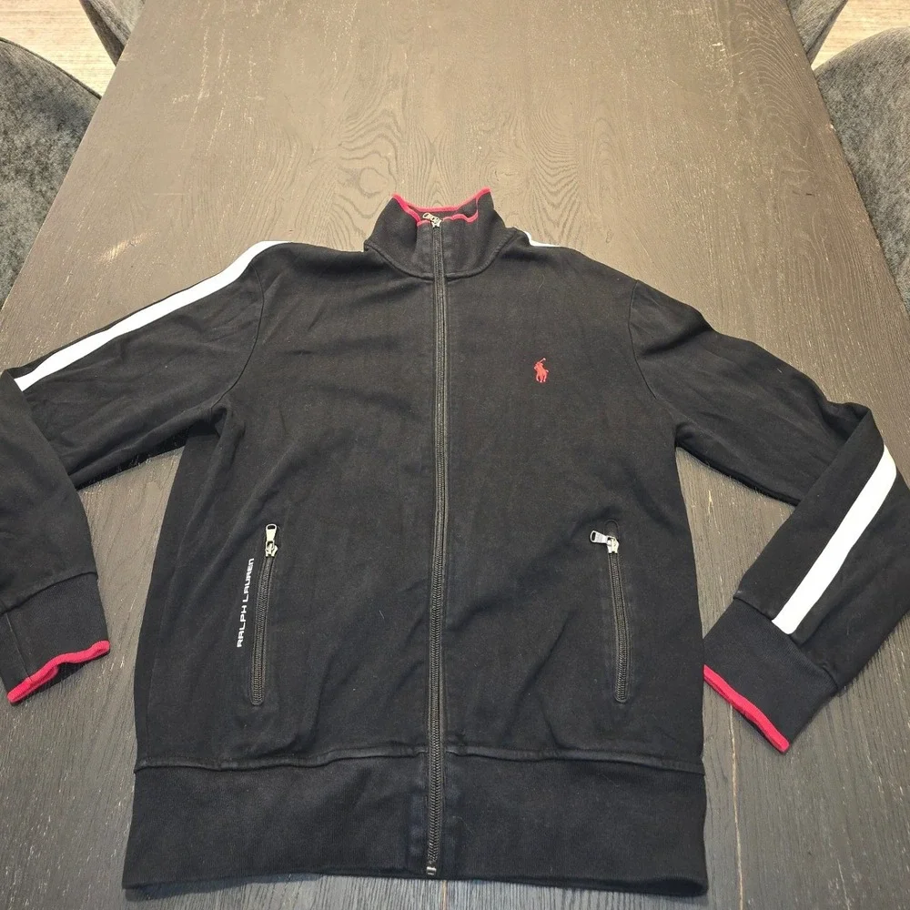 Polo Ralph Lauren Mens Track Jacket Black Red White Full‎ Zip Pony Logo Small